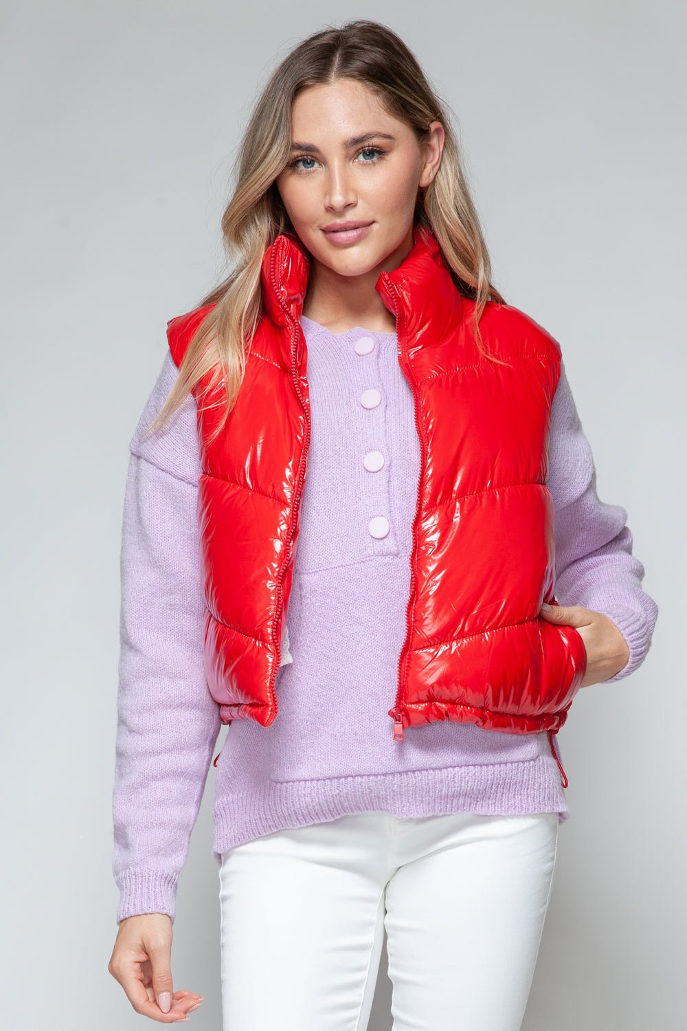 Snobbish Zip Up Turtleneck Shiny Quilted Vest - Happily Ever Atchison Shop Co.