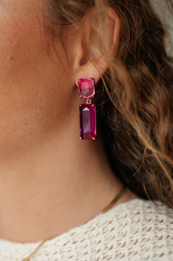 Sparkly Spirit Rectangle Crystal Earrings in Pink - Happily Ever Atchison Shop Co.