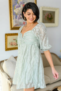 Spotting Fairies Puff Sleeve Dress in Sage - Happily Ever Atchison Shop Co.