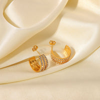 Stainless Steel Inlaid Zircon C - Hoop Earrings - Happily Ever Atchison Shop Co.