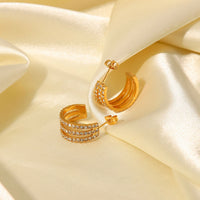 Stainless Steel Inlaid Zircon C - Hoop Earrings - Happily Ever Atchison Shop Co.