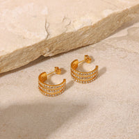 Stainless Steel Inlaid Zircon C - Hoop Earrings - Happily Ever Atchison Shop Co.