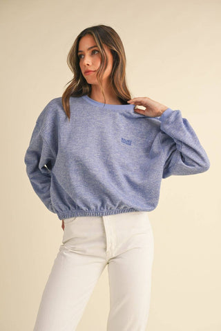 Mable Round Neck Letter Embroidery Crop Sweatshirt - 1985 the VAULT Boutique