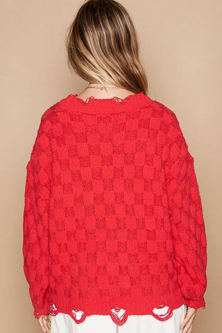 POL Checkered Distressed Edge Sweater - 1985 the VAULT Boutique