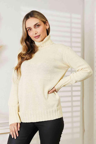 Heimish Full Size Long Sleeve Turtleneck Sweater with Side Slit - 1985 the VAULT Boutique