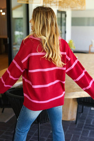 Haptics Collared Neck Striped Contrast Sweater - 1985 the VAULT Boutique