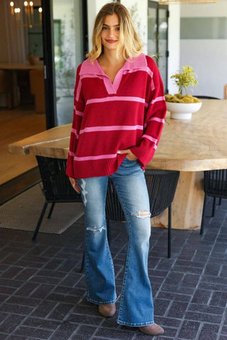 Haptics Collared Neck Striped Contrast Sweater - 1985 the VAULT Boutique