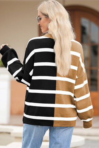 Striped Round Neck Long Sleeve Knit Top - 1985 the VAULT Boutique