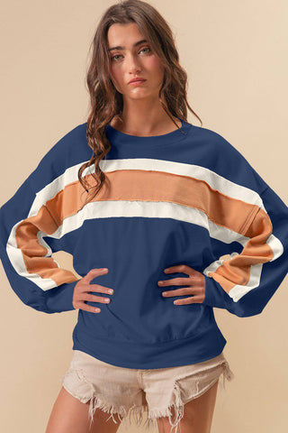 BiBi French Terry Color Block Cut Edge Detail Sweatshirt - 1985 the VAULT Boutique