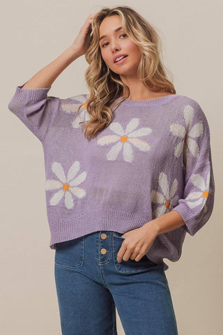 BiBi Floral Pattern Slit Sweater - 1985 the VAULT Boutique