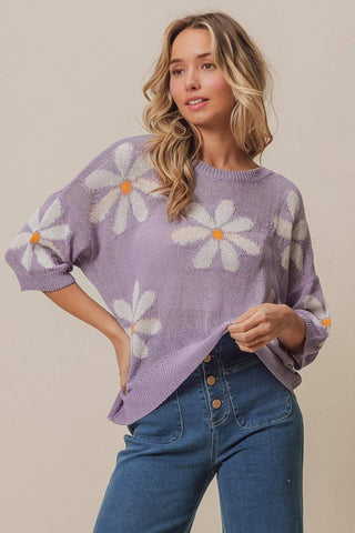 BiBi Floral Pattern Slit Sweater - 1985 the VAULT Boutique