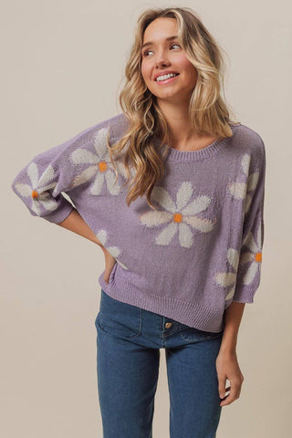 BiBi Floral Pattern Slit Sweater - 1985 the VAULT Boutique