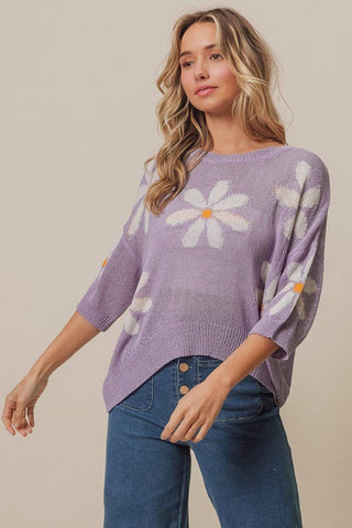 BiBi Floral Pattern Slit Sweater - 1985 the VAULT Boutique