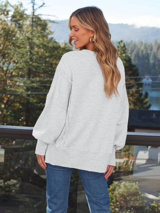 Slit Round Neck Long Sleeve Sweatshirt - 1985 the VAULT Boutique