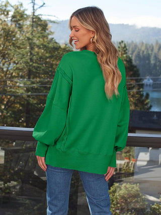 Slit Round Neck Long Sleeve Sweatshirt - 1985 the VAULT Boutique