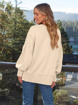 Slit Round Neck Long Sleeve Sweatshirt - 1985 the VAULT Boutique