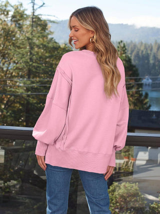 Slit Round Neck Long Sleeve Sweatshirt - 1985 the VAULT Boutique