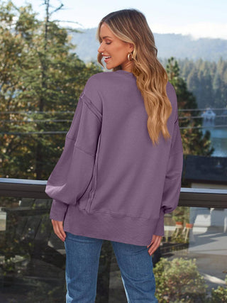 Slit Round Neck Long Sleeve Sweatshirt - 1985 the VAULT Boutique