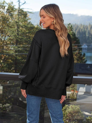 Slit Round Neck Long Sleeve Sweatshirt - 1985 the VAULT Boutique