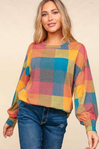 Haptics Contrast Plaid Round Neck Sweater - 1985 the VAULT Boutique