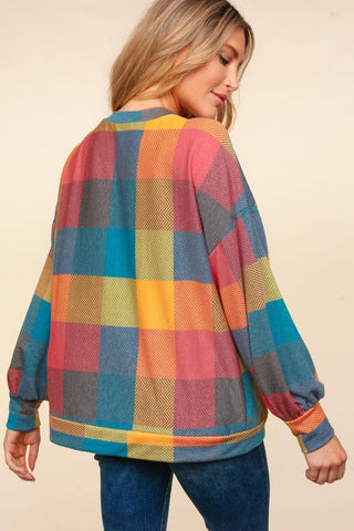 Haptics Contrast Plaid Round Neck Sweater - 1985 the VAULT Boutique