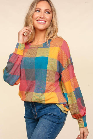 Haptics Contrast Plaid Round Neck Sweater - 1985 the VAULT Boutique