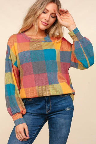 Haptics Contrast Plaid Round Neck Sweater - 1985 the VAULT Boutique