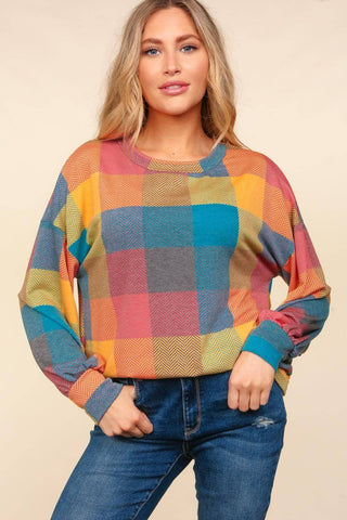 Haptics Contrast Plaid Round Neck Sweater - 1985 the VAULT Boutique