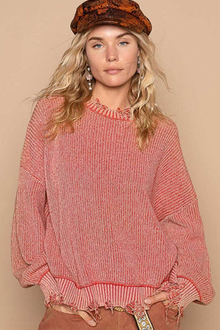 POL Distressed Washed Drop Shoulder Sweater - 1985 the VAULT Boutique