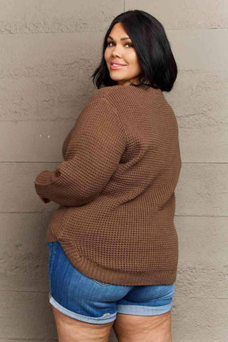 Zenana Breezy Days Plus Size High Low Waffle Knit Sweater - 1985 the VAULT Boutique