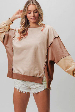 BiBi Washed Color Block Sweatshirt - 1985 the VAULT Boutique