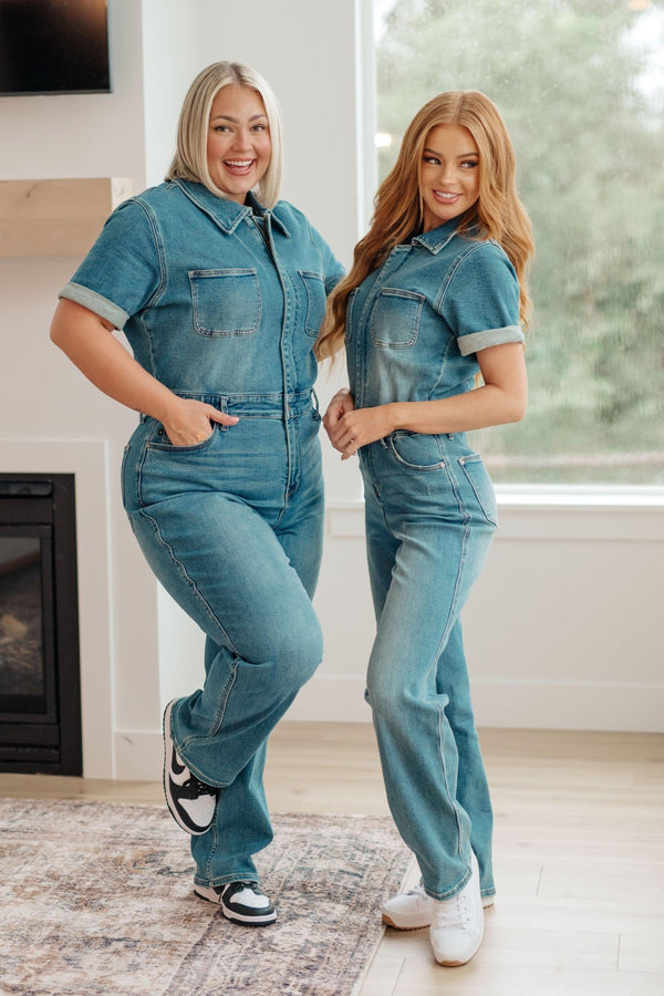 Sylvia Short Sleeve Denim Jumpsuit - Happily Ever Atchison Shop Co.