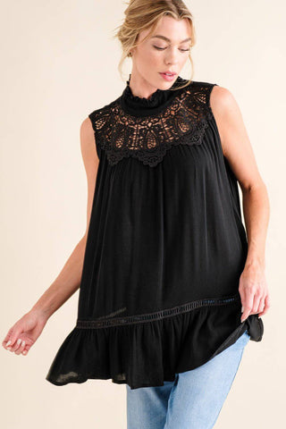 And The Why Lace Detail Sleeveless Ruffled Top - 1985 the VAULT Boutique