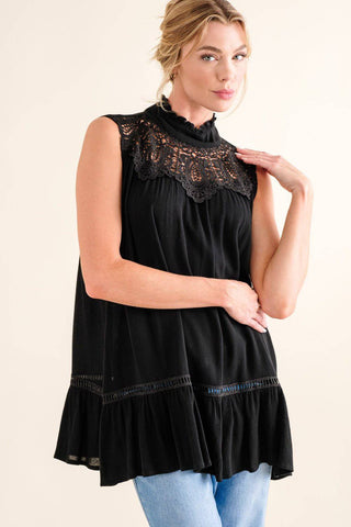 And The Why Lace Detail Sleeveless Ruffled Top - 1985 the VAULT Boutique