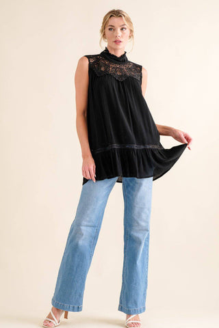 And The Why Lace Detail Sleeveless Ruffled Top - 1985 the VAULT Boutique