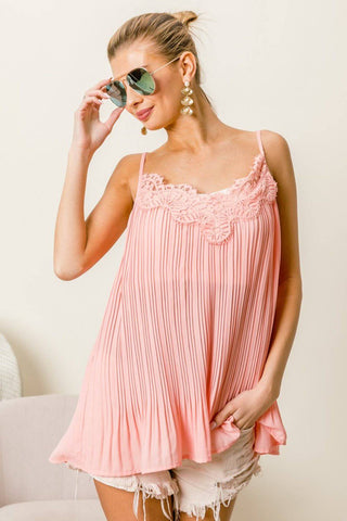 BiBi Front Lace Detailed Pleated Chiffon Cami - 1985 the VAULT Boutique