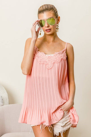 BiBi Front Lace Detailed Pleated Chiffon Cami - 1985 the VAULT Boutique