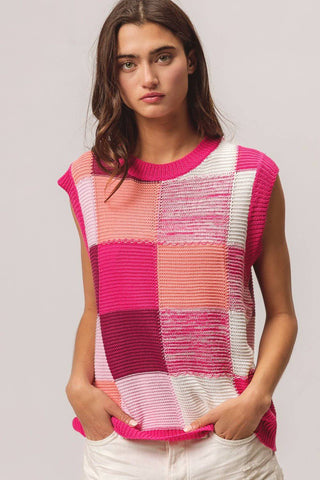 BiBi Color Block Round Neck Sweater Vest - 1985 the VAULT Boutique