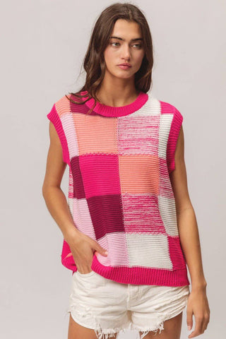 BiBi Color Block Round Neck Sweater Vest - 1985 the VAULT Boutique