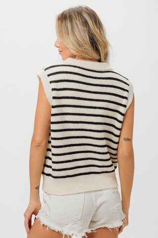 BiBi Flower Patch Striped Half Button Sweater Vest - 1985 the VAULT Boutique