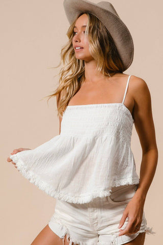 BiBi Fringed Hem Smocked Cami - 1985 the VAULT Boutique