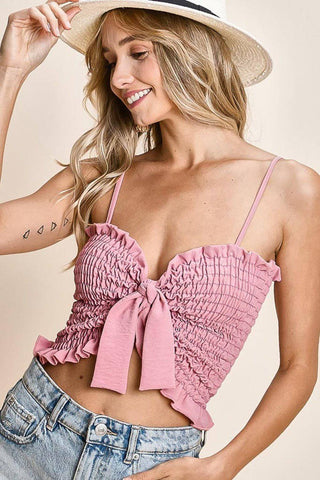 BiBi Ruffled Smocked Ribbon Detail Cami - 1985 the VAULT Boutique