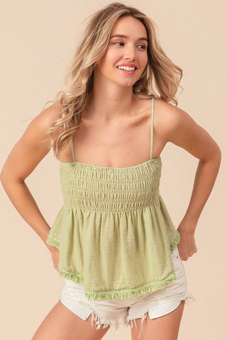 BiBi Fringed Hem Smocked Cami - 1985 the VAULT Boutique