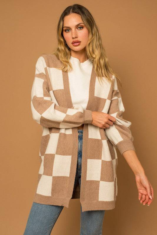 Checker Graphic Sweater Cardigan