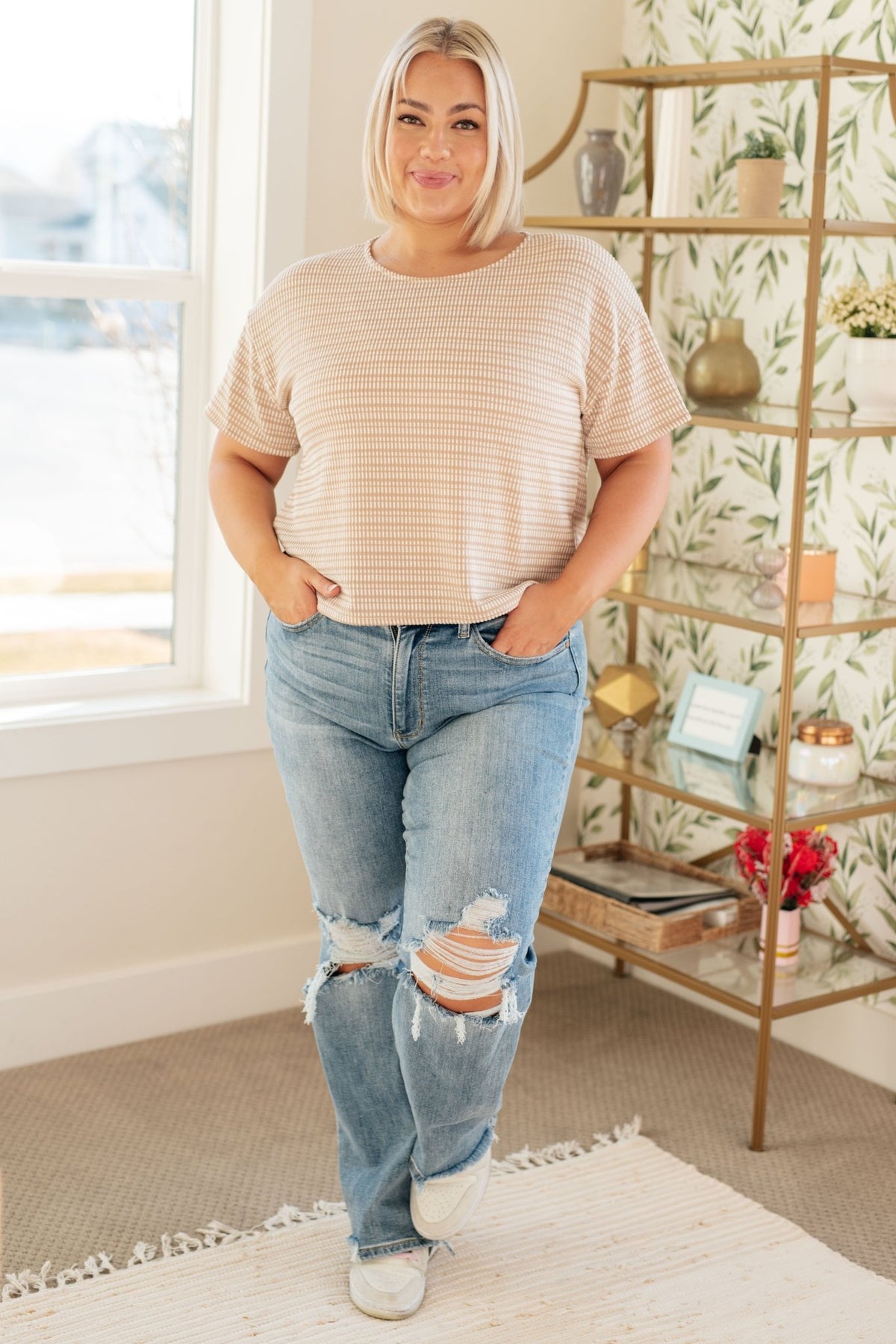 Textured Boxy Top in Taupe - Happily Ever Atchison Shop Co.