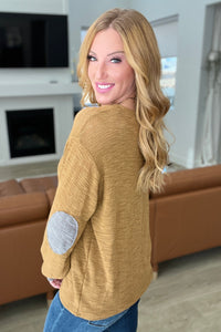 Textured Top with Elbow Patches in Camel - Happily Ever Atchison Shop Co.