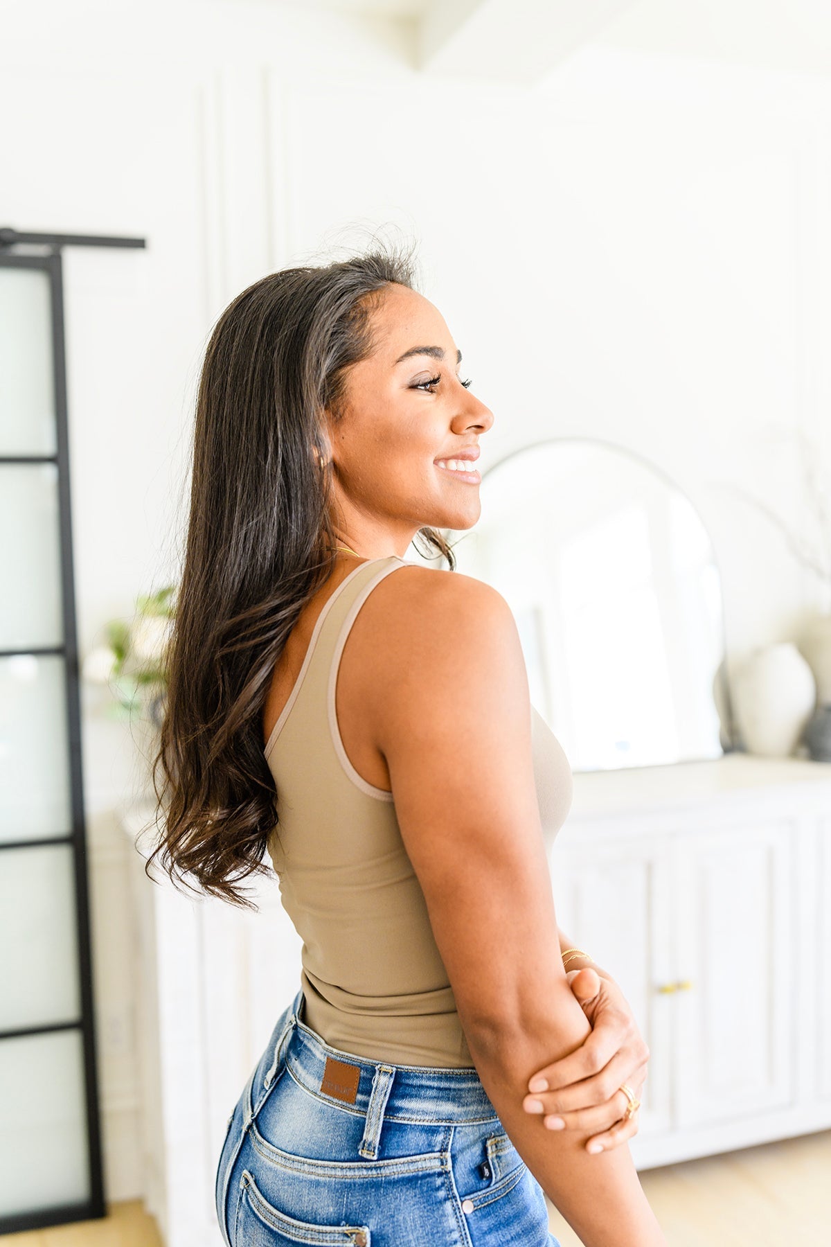 The Basics Reversible Longline Tank in Light Mocha - Happily Ever Atchison Shop Co.