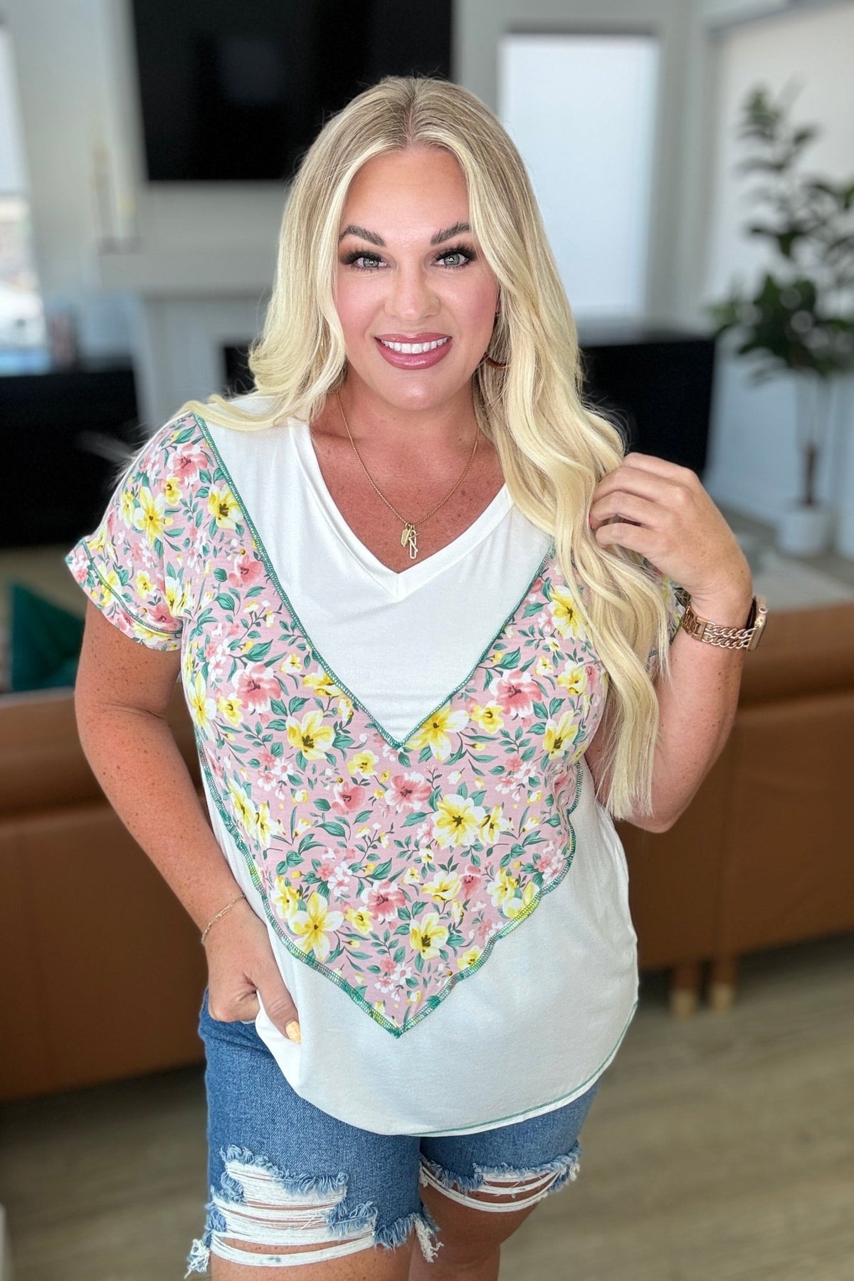 To Rock a Rhyme Color Block Top in Pink Floral - Happily Ever Atchison Shop Co.