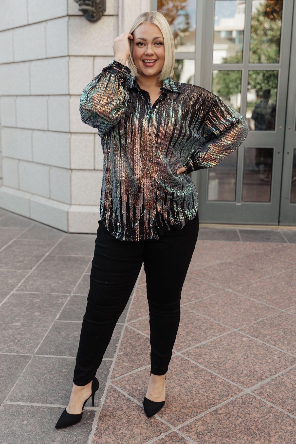 Too Glitz to Glam Button Up Shirt - Happily Ever Atchison Shop Co.