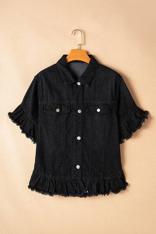 Raw Hem Button Up Denim Top - 1985 the VAULT Boutique